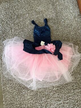 Girls Navy Sequin & Pink Tulle Ballet Costume